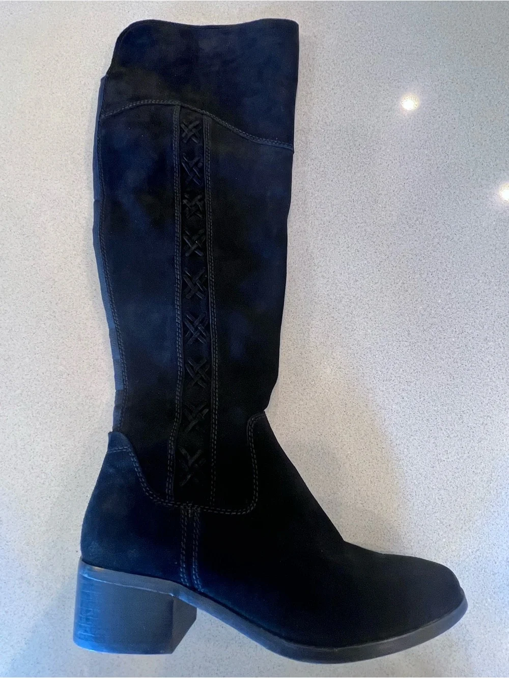 Black Suede Leather Knee High Boots Vince Camuto Sz 8 1/2 Kreesell Braid Detail